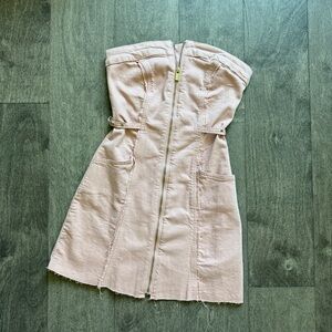 NWT Zara Pink Denim Zipper Strapless Mini Dress
